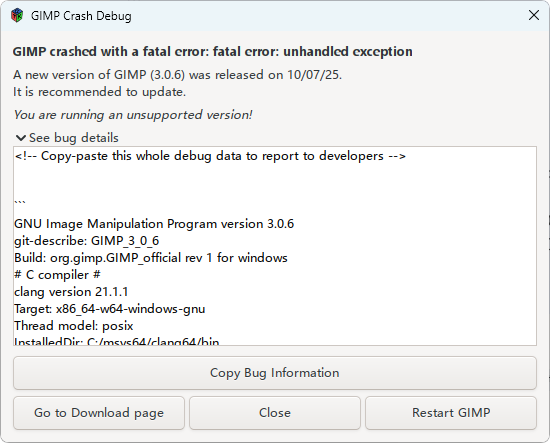GIMP启动崩溃：GIMP crashed with a fatal error: fatal error: unhandled exception-工作应用、软件